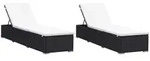 vidaXL Sonnenliegen mit Auflage 2 Stk. Poly Rattan Schwarz