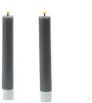 283 LED Stabkerzen Mia Tafelkerzen Echtwachs flackernd H: 15cm grau 2St.