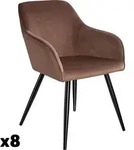 tectake Esszimmerstuhl Marilyn Samtoptik, schwarze Stuhlbeine - 8er Set braun/schwarz