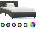 vidaXL Bettgestell mit LED Grau Kunstleder 90&times;200 cm