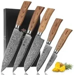 Wakoli Edib Pro 5er Damastmesser-Set I Holzbox I 8-20cm Klinge I Pakkaholzgriffe