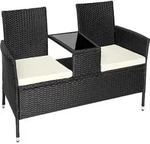 tectake Rattan Gartensitzbank mit Tisch Schwarz/Beige