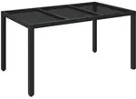 vidaXL Gartentisch mit Glasplatte Schwarz 150x90x75 cm Poly Rattan