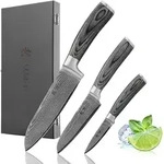 Wakoli EDIS 3er Damastmesser-Set I Holzbox I 8-17 cm Klinge I Pakkaholzgriffe