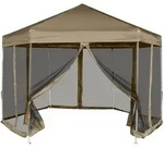 vidaXL Faltpavillon mit Seitenw&auml;nden Sechseckig 3,6x3,1m Taupe 220g/m2