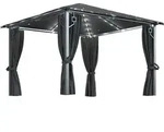 vidaXL Pavillon mit Vorh&auml;ngen & LED-Lichterkette 3x3 m Anthrazit Alu