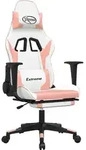 vidaXL Gaming-Stuhl mit Massage & Fu&szlig;st&uuml;tze Wei&szlig; & Rosa Kunstleder