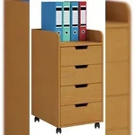 VCM Konal Maxi Kommode , B&uuml;roarchiv auf R&auml;dern 1 Regal und 4 Schubladen Buche