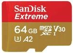 Sandisk MicroSDXC Speicherkarte 64 GB Class 3 (U3) Klasse 10 Extreme A2 121585