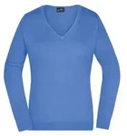 Ladies' V-Neck Pullover Klassischer Baumwoll-Pullover blau, Gr. S