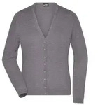 Ladies' V-Neck Cardigan Klassische Baumwoll-Strickjacke grau, Gr. XS