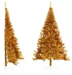 vidaXL K&uuml;nstlicher Halb-Weihnachtsbaum mit St&auml;nder Gold 240 cm PET