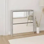 vidaXL Schuhschrank mit Spiegel 2 F&auml;cher Betongrau 63x17x67 cm
