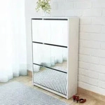 vidaXL Schuhschrank mit 3 F&auml;chern Spiegel Wei&szlig; 63x17x102,5 cm