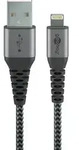 goobay Lightning auf USB-A Textilkabel mit Metallsteckern space grau/silber 1 m (1er