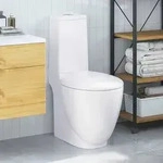 vidaXL WC Keramik-Toilette Badezimmer Rund Senkrechter Abgang Wei&szlig;