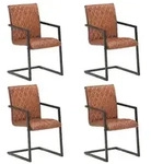 vidaXL Freischwinger 4 Stk. Braun Echtleder