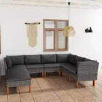 vidaXL 8-tlg. Garten-Lounge-Set mit Kissen Poly Rattan Grau