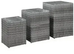 vidaXL Beistelltische 3 Stk. mit Glasplatte Grau Poly Rattan