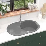 vidaXL Granitsp&uuml;le Einzelbecken Oval Grau
