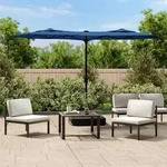 vidaXL Doppel-Sonnenschirm mit LED-Leuchten Azurblau 316x145 cm