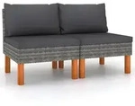 vidaXL Mittelsofas 2 Stk. Poly Rattan und Eukalyptus Massivholz