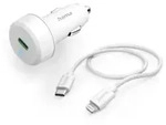 hama 00201611 Auto-Schnellladeger&auml;t mit Ladekabel Lightning, PD, 20 W, 1 m, Wei&szlig;