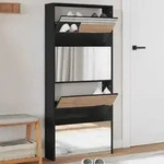 vidaXL Schuhschrank mit Spiegel 4 F&auml;cher Schwarz 63x17x134 cm