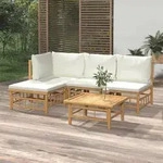 vidaXL 5-tlg. Garten-Lounge-Set mit Cremewei&szlig;en Kissen Bambus