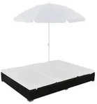 vidaXL Outdoor-Loungebett mit Sonnenschirm Poly Rattan Schwarz