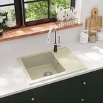 vidaXL K&uuml;chensp&uuml;le mit &Uuml;berlauf Oval Beige Granit