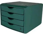 Schubladenbox m.Auszugssperre 4 Schubl.gr&uuml;n H215xB265xT332mm HELIT