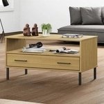vidaXL Couchtisch OSLO mit Metallbeinen Braun 85x50x45 cm Massivholz vidaXL Couchtisch OSLO mit Metallbeinen Braun 85x50x45 cm Massivholz
