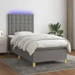 vidaXL Boxspringbett mit Matratze & LED Dunkelgrau 100x200 cm Stoff
