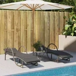 vidaXL Sonnenliegen 2 Stk. mit Auflagen Grau Poly Rattan