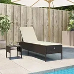 vidaXL Sonnenliege mit Tisch und Auflage Braun Poly Rattan