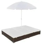 vidaXL Outdoor-Loungebett mit Sonnenschirm Poly Rattan Braun