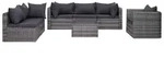 vidaXL 7-tlg. Garten-Sofagarnitur mit Polster&Kissen Poly Rattan Grau
