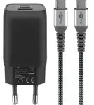 Goobay USB-C Schnellladeger&auml;t Nano PD GaN 65 Watt Textilkabel schwarz 1x USB-A