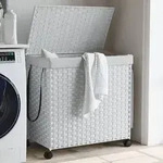 vidaXL W&auml;schekorb mit Rollen Wei&szlig; 60x35x60,5 cm Rattan