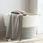 vidaXL W&auml;schekorb Grau und Wei&szlig; &Oslash;60x36 cm Baumwolle