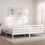 vidaXL Massivholzbett mit Kopfteil Wei&szlig; 200x200 cm