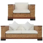 vidaXL 2-tlg. Sofagarnitur mit Auflagen Braun Natur Rattan