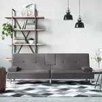 vidaXL Schlafsofa mit Getr&auml;nkehaltern Grau Kunstleder