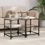 vidaXL Couchtische mit Glasplatten 2 Stk. Transparent 40x40x45cm Stahl