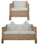 vidaXL 2-tlg. Sofagarnitur mit Kissen Natur Rattan