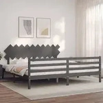 vidaXL Massivholzbett mit Kopfteil Grau 200x200 cm