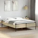 vidaXL Bettgestell Sonoma-Eiche 135x190 cm Holzwerkstoff und Metall