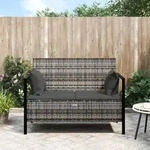 vidaXL Gartenbank 2-Sitzer mit Kissen Grau Poly Rattan