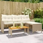 vidaXL Gartensofa in L-Form mit Tisch und Kissen Beige Poly Rattan